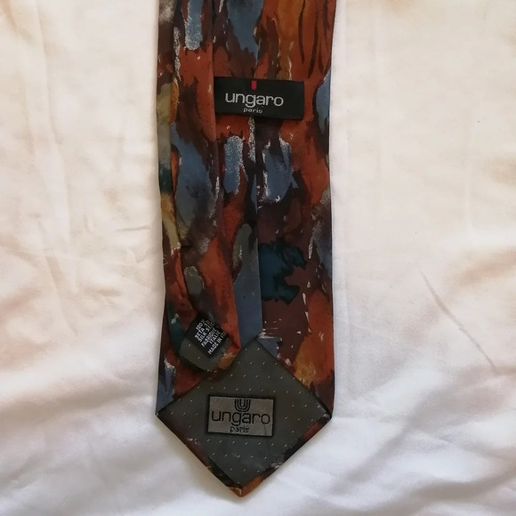 Emanuel Ungaro Paris 100% Silk Italian Tie Abstract Print Earth Tones - Picture 8 of 14